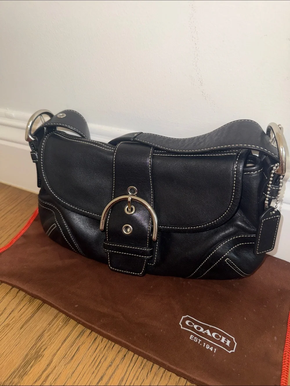 Vintage Coach Mini SoHo Black Leather Shoulder Bag with Silver Hardware
